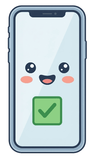 A friendly phone screen with a checkmark representing device pairing