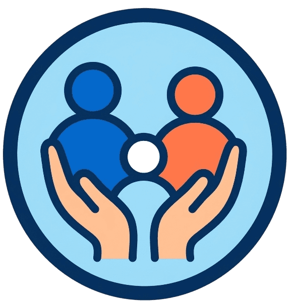 Two figures cradled in hands representing connecting a child's profile